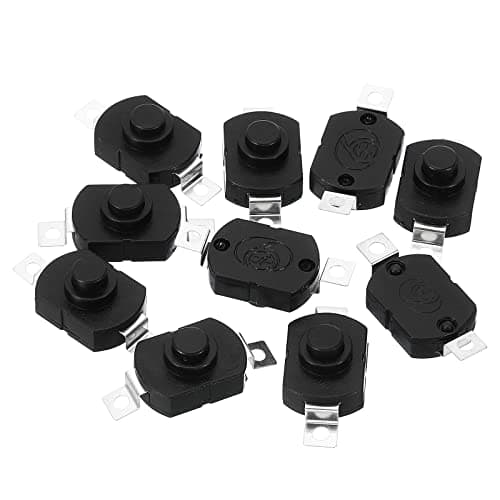 Image of PATIKIL Latching Push Button Switch, 10 Pcs KAN-23 Flat Pin On/Off Self-lock DC 30V 1A Micro Switch for Flashlight Light Wall Outlet, Black