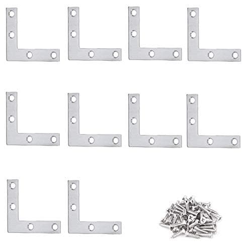 Image of TERF® 10 Pcs Zinc Plated Steel 75mm X 75mm Flat L Shaped Corner Repair Brace Bracket Joining Fixing Self Support Repair Plates Connector with Fixing Screw