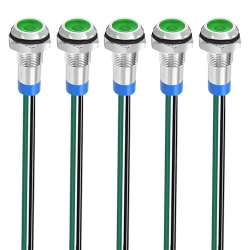 Image of Gebildet 5pcs 8mm 3V-4.5V-5V-6V-7.5V-9VDC Energy Saving LED Metal Indicator Light Waterproof Signal Lamp with Wire(Green)