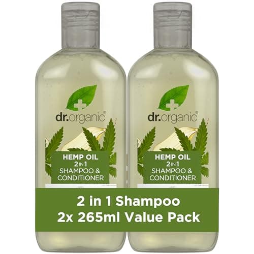 Image of Dr Organic Hemp Oil 2 in 1 Shampoo and Conditioner Pack of 2 x 265ml, Paraben & Sulphate Free for Women & Men, Natural, Vegan, Organic