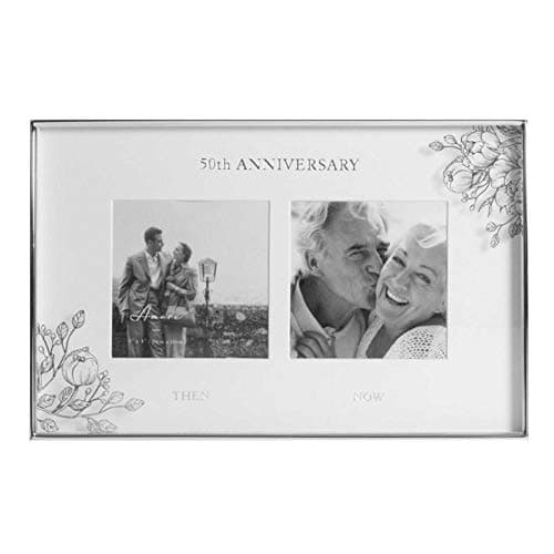 Image of 50th Wedding Anniversary Silver Dual Photo Frame. Then & Now Amore by Juliana
