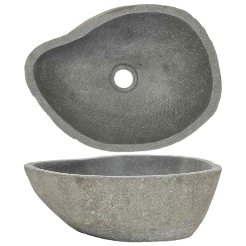 Image of vidaXL Natural River Stone Basin – Oval-Shaped, Easy-Clean Interior, Unique Aesthetic, Highlights Any Bathroom Decor, with Drainage Hole