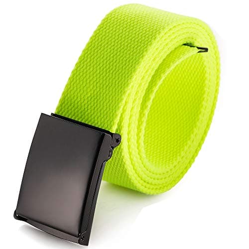 Image of Mile High Life Cut To Fit Canvas Web Belt Size Up to 52" with Flip-Top Solid Black Military Buckle (Lime Green)