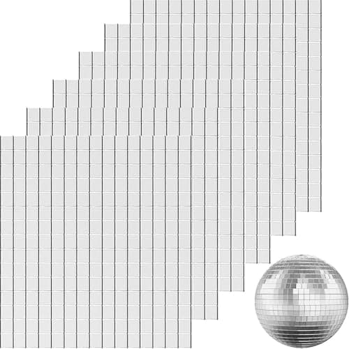 Image of LznYi 10x10mm Self-Adhesive Mirror Tiles, 1300Pcs Square Mirrors Mosaic Tiles Sticker for Disco Ball, Art,Craft, DIY Indoor Decoration (Silver)
