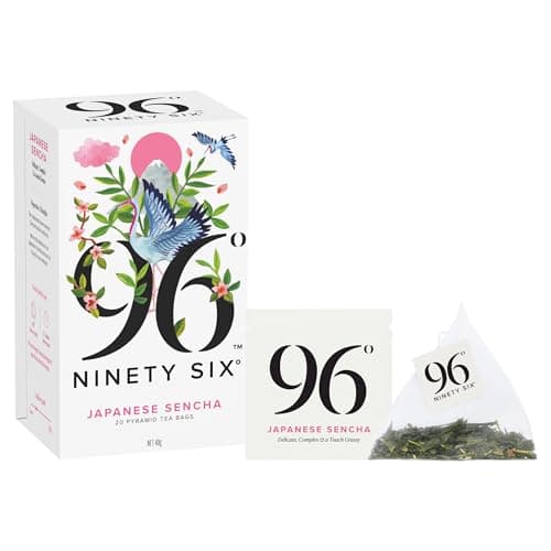 Image of 96° Japanese Sencha – 20 Pyramid Tea Bags, Delicate, Complex & a Touch Grassy Green Tea, Sugar free, Individually Wrapped Recyclable Envelopes, Plant-Based Tea Bags with No Microplastics