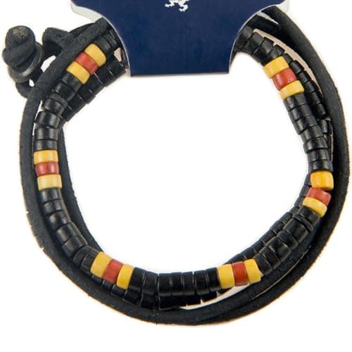 Image of LOCAL LEAGUE Mens Surfer Beaded Leather Bracelet Set of 3 SURF CREW HAWAII - Adjustable Cord Wristband BLACK Beads Man, Woman, Wrap Rope Holiday Party Clubbing Festival Gift