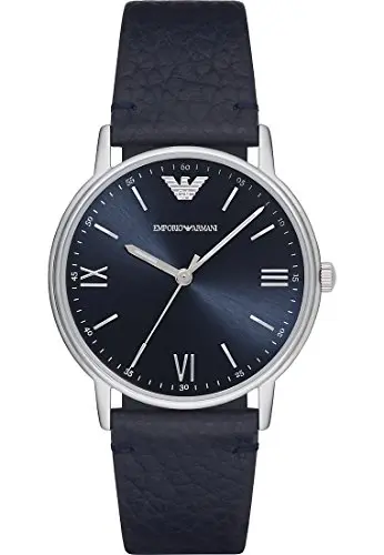 Image of Emporio Armani Watch for Men, Three Hand Movement, 41 mm Silver Stainless Steel Case with a Leather Strap, AR11012