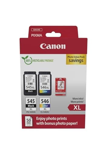 Image of Canon PG-545 XL CL-546 XL VALUE Pack of 2 cartridges (Black XL Colour XL) + 50 sheets of 10x15cm Photo Paper Genuine (Recycled Cardboard Multipack)