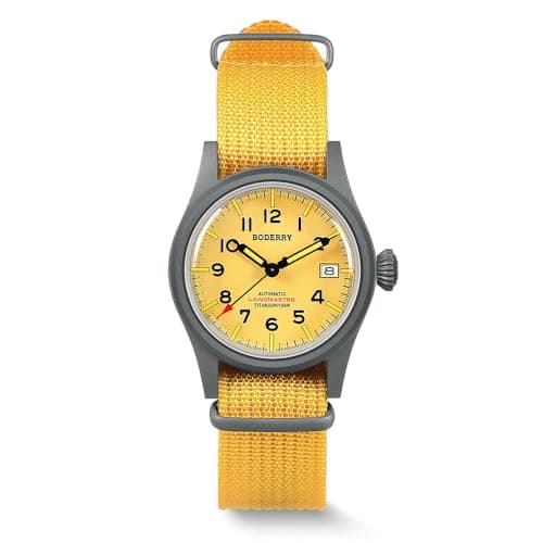Image of BODERRY Men's 38mm Titanium Watch, Automatic, Military, Day/Date Function, 100M Waterproof, Nylon Strap, Japanese NH35 Movement, Screw-Down Crown — LANDMASTER