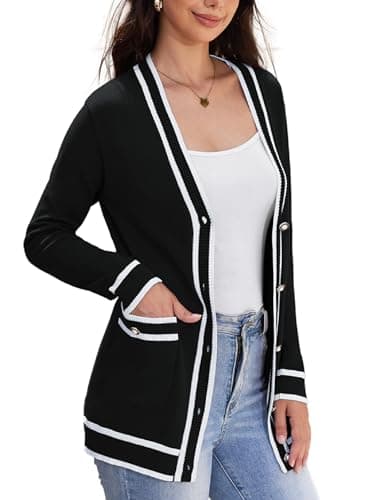 Image of TIANZHU Women's Long Cardigan Open Front Soft Comfortable Breathable Oversized Casual Work Lightweight with Pockets, Black, Size 8-10