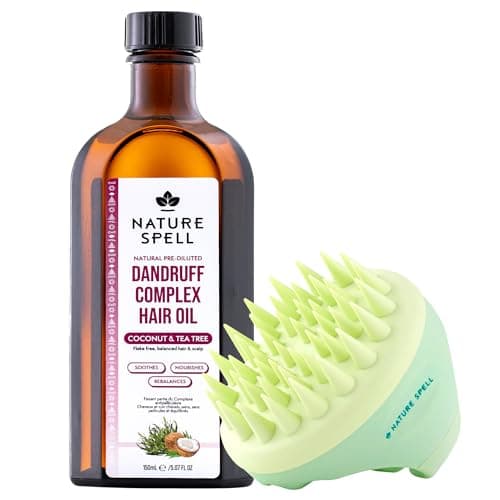 Image of Nature Spell Dandruff Complex Hair Oil with Scalp Massager, Pre-Diluted Scalp Oil Helps Reduce Flaking & Soothes Scalp, with Coconut & Tea Tree, Vegan, For All Hair Types, 150ml