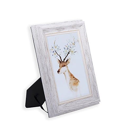 Image of Picture Frame 4x6 HUIXIANG Vintage Portrait Photo Frames Retro Landscape & Horizontal Poster Frame Standing or Wall Mountable, Birthday Gift for Parents Woman Wedding Anniversary 6x4 Inch, White