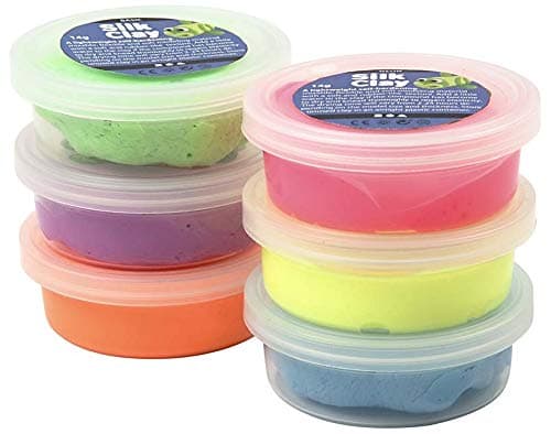 Image of Set of 6 Assorted Neon Silk Clay Pots for Kids & Adults Modelling Crafts