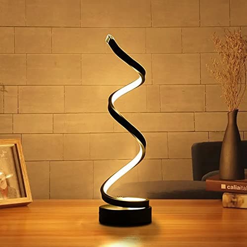 Image of ELINKUME Dimmable LED Spiral Table Lamp - 12W Warm White Eye-Caring LED Curved Bedside Lamp - Black