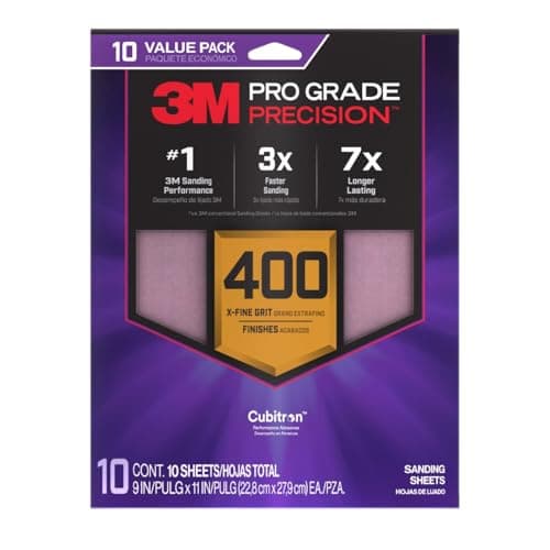 Image of 3M Pro Grade Precision Sanding Sheets with No-Slip Grip, 9 x 11 in, 400 Grit, 10-Pack (SHR400-PGP-10T)