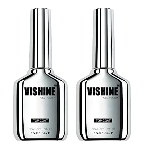 Image of Vishine New Technology Protective Ultra Glossy 2Pcs of 16ml No Wipe Top Coat for Chip Free Long Lasting Soak Off Gel Nail Polish, 0.54 oz