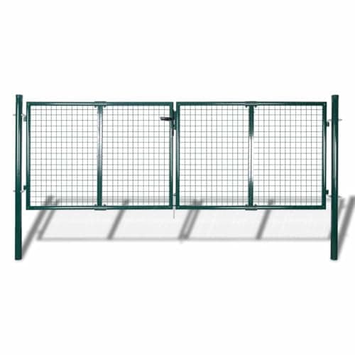 Image of vidaXL Steel Green Garden Fence Gate - Dual Entryway for Patio, Terrace - Durable, Outdoor Wall Grill Door, 306x175cm with Lock & Keys
