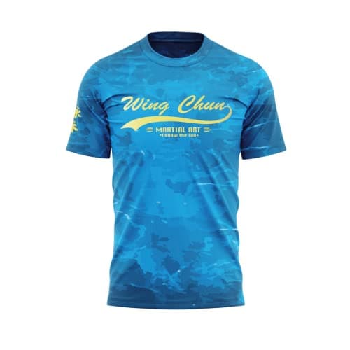 Image of TAO Wing Chun Tshirt Dry Fit T-Shirts for Men Martial Art Sport Shirts Sublimation Short Sleeves Round Neck (Wing Chun Blue, Size L)