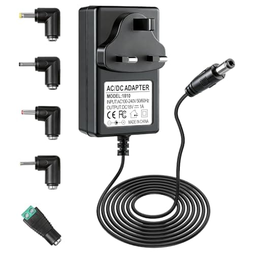 Image of 18V 1A AC to DC Power Supply Adapter, 100-240V Charger 18 Volt 100mA~1000mA with 5 DC Connector Center Positive for 18V Logitech Radio, Speaker, Sound Bar (Not for Drill or Guitar, Not for Battery)