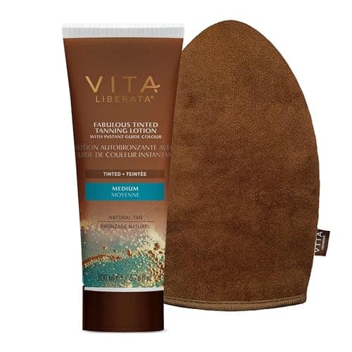 Image of VITA LIBERATA Tinted Tan Lotion Medium 200ml & Mitt Bundle, Hydrating Tanning Lotion, Sun-Kissed Tan, Designed for Face & Body Use, Tinted, Lasting Tan, Streak Free Blend