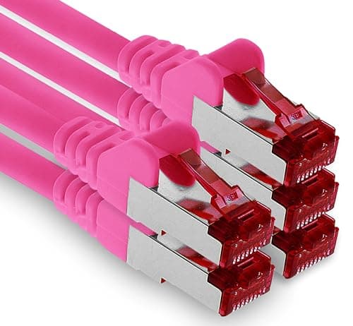 Image of 1aTTack.de - 5x 7.5m CAT6 patch cable S/FTP PIMF shielding CAT.6 RJ45 network cable Ethernet cable DSL LAN router switch modem patch panel - magenta - 5 pieces