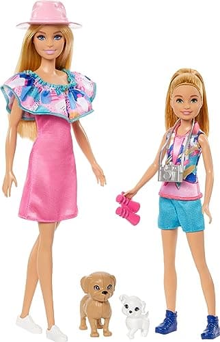 Image of Barbie & Stacie Doll Set with 2 Pet Dogs & Accessories, Dolls with Blonde Hair & Blue Eyes, Summer Clothes, HRM09