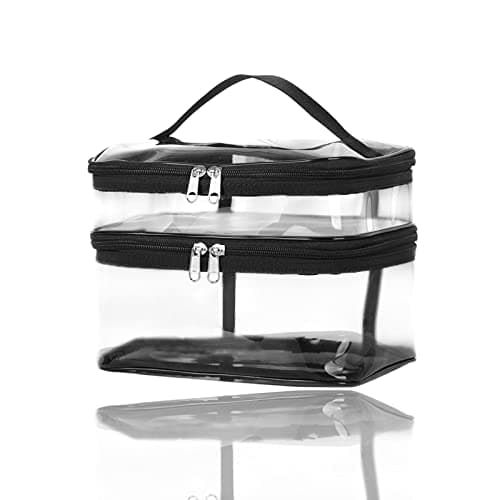 Image of Clear Makeup Bag for Travel, Cosmetic Bag Large Capacity Transparent Toiletry Bag Waterproof Vanity Bag Double Layer Portable PVC Wash Bag for Travelling