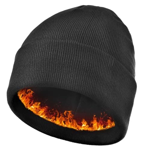 Image of Keains Unisex Wooly Hat,Thermal Winter Hats,Warm Fleece Lining Hats, Knit Beanie for Men and Women,Gifts for Men Women Dad Black