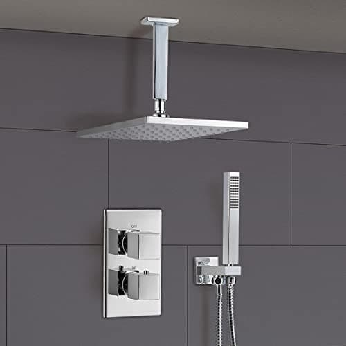 Image of Temel Bathroom Square Concealed Thermostatic Mixer Shower Head Chrome Valve Set