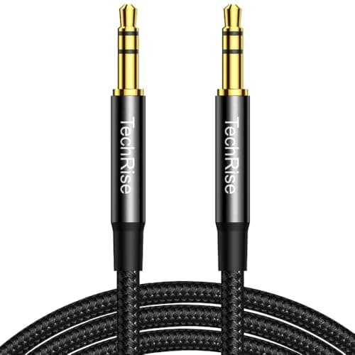 Image of TechRise Aux Cable 3.5mm to 3.5mm Audio Cable 1.5m, Aux Cord, Aux Lead for Car,Nylon Braided Stereo Jack for Headphones, iPod, iPhone, iPad,Soundbar, TV, PC, Speaker - Superior Sound TRS Cord(Black)