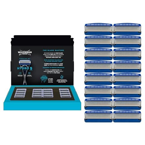 Image of Wilkinson Sword Hydro 5 Razor for Men, 16 Replacement Blades, Moisturising Gel Pools and Folding Trimmer