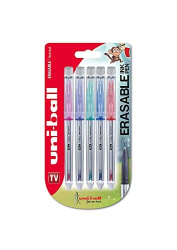 Image of uni-ball UF-220 Signo TSI Erasable Rollerball Pens, Red, Sky Blue, Green, Pink, Violet Erasable Ink, Medium Nib, Pack of 5