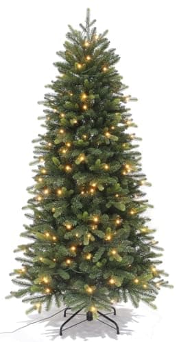 Image of Best Artificial 8ft / 240cm Balsam Fir Pre Lit Christmas Tree With Real Feel PE Tips, Hinged With LED Lights