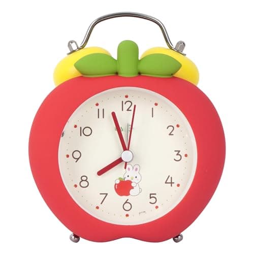 Image of MEGAUK Twin Bell Desk Clock Silent Travel Alarm Clock Analogue Display Strawberry/Apple Design (08245 Apple Red)
