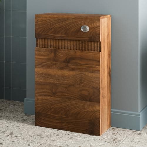 Image of Baystone 500mm Bathroom Back to Wall BTW Toilet WC Cloakroom Furniture Unit Only, Freestanding Fluted, Walnut