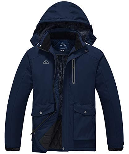 Image of donhobo Men's Waterproof Ski Jackets,Winter Fleece Windproof Jacket Outdoor Hiking Windbreaker Coats with Hood Navy XL-1