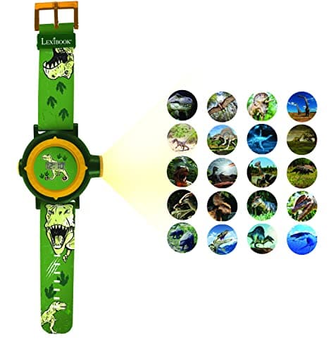 Image of LEXIBOOK - Dinosaur Adjustable Projection Watch Digital Screen – 20 Images of Dinosaur – for Children - Green and Yellow - DMW050DINO