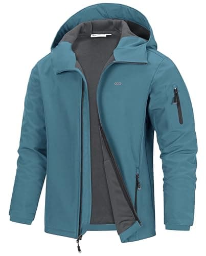 Image of 33,000ft Men's Waterproof Warm Softshell Jacket Lightweight Fleece Lining Jackets Hooded Rain Coat Windbreaker for Walking Hiking Light Blue S