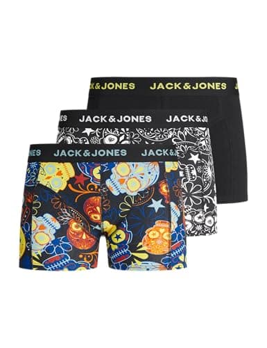 Image of Jack & Jones Junior Boy's Jacsugar Skull Trunks 3 Pack. Jr Boxer Shorts, Black/Detail: Black - Blazing Yellow., 176 UK