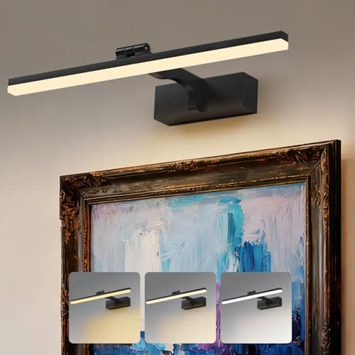 Image of TYhogar LED Picture Lights 40CM Black Bathroom Wall Light Over Mirror Light with Adjustable Heads Picture Light for Wall 3 Color Temperature with Switch Control