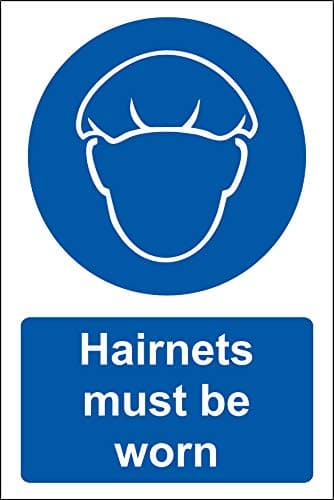 Image of Hairnets must be worn Safety sign - Self adhesive sticker 200mmx 150mm