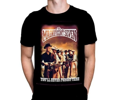 Image of Wild Star Hearts WSH - The Magnificent Seven - Classic Western Clint Eastwood American Western Fan T-Shirt Black
