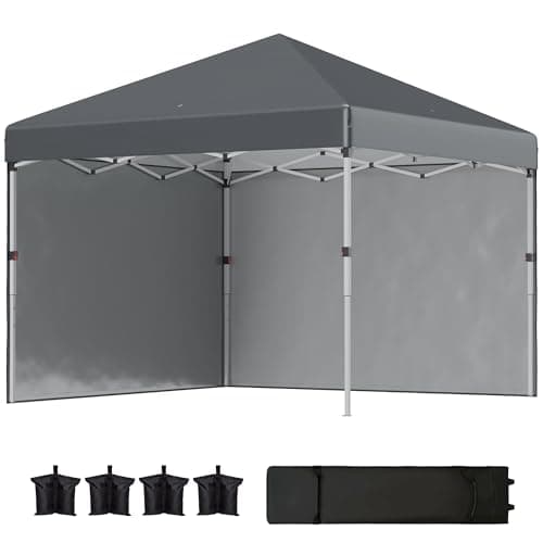 Image of Outsunny 3 x 3 (M) Pop Up Gazebo, UPF 30+ with 2 Sidewalls, Leg Weight Bags and Wheeled Bag, Height Adjustable Party Tent Event Shelter for Garden, Patio, Dark Grey