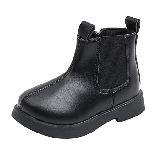 Image of Girls' Chelsea Boots Kids Leather Ankle Boots Fashion Anti-Slip Comfy Lightweight Side Zipper School Shoes Waterproof Girls Holiday Party Dress Boots Outdoor (Black, 6 Infant)
