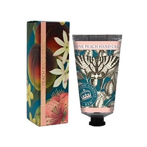 Image of The English Soap Company Kew Gardens Jasmine Peach Hand Cream - Luxury Moisturising Hand Cream with Aloe Vera, Shea Butter and Beeswax - Fruity Floral Scent, Cruelty-Free, Made in England - 75ml