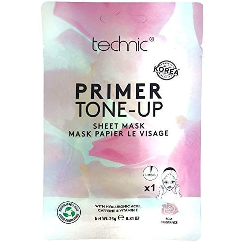 Image of TECHNIC PRIMER TONE UP SHEET MASK - Hyaluronic Acid Caffeine Vitamin E Coconut Oil Moisturises & Stimulates