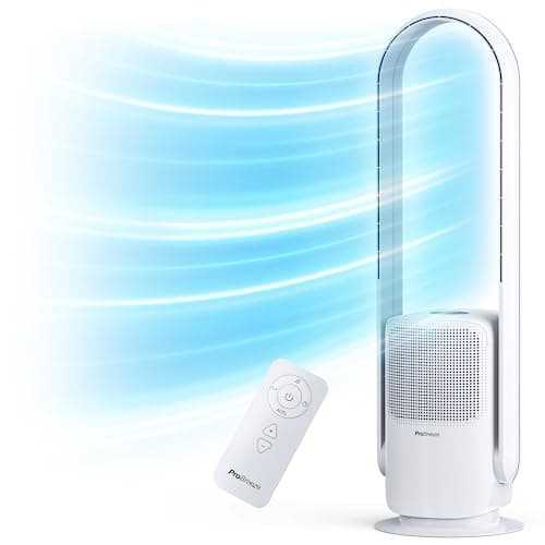 Image of Pro Breeze 32" Bladeless Tower Fan and Air Purifier with 9 Speed Settings, 5 Operating Modes, 80° Degree Oscillation & Remote Control - Large Silent Bedroom Fan for Home & Office