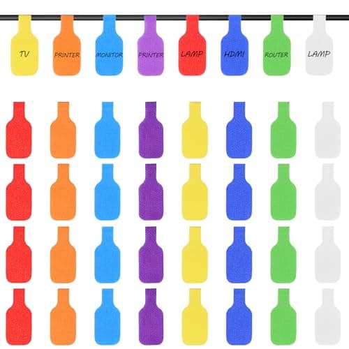 Image of 32 Pcs Cable Labels for Cords Reusable Nylon Cable Tags Self Adhesive Cord Tags Labeling Multi Color Cord Tag with Writable Surface for Electronics