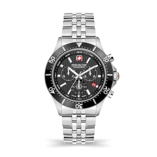 Image of Swiss Military Hanowa Flagship X Chrono Men's Watch with Genuine Leather Strap or Stainless Steel Strap 10 ATM Sapphire Glass, Silver, One Size, Bracelet