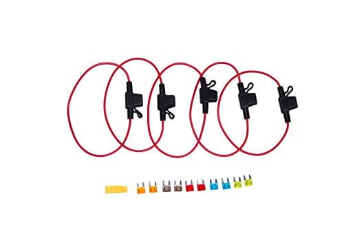 Image of In line fuse holder 5pcs pack including 5A,7.5A,10A,15A,20A fuses and fuse extractor, 16AWG cables ideal for vehicles maintenance!
